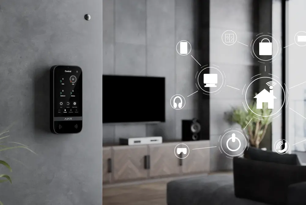 Dining room of a house with safety pictograms